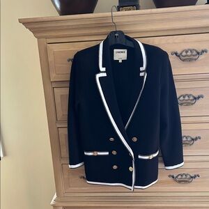 L'AGENCE Black Blazer with White Trim and Gold Buttons